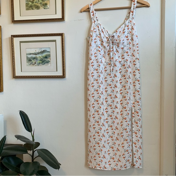 Abercrombie & Fitch Cinch Front Midi Dress Side Slit Peaches Medium Summer Dress - Picture 7 of 16